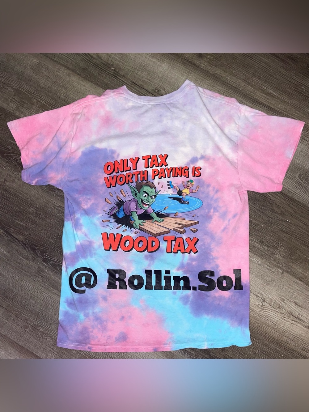 Tie-Dye 'Wood Tax' Graphic Tee - Pink, Purple & Blue